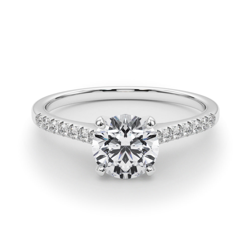 14K White Gold Engagement Rings Single Row Prong Set With 0.10 TCW Diamond (SI1-SI2, G-H)