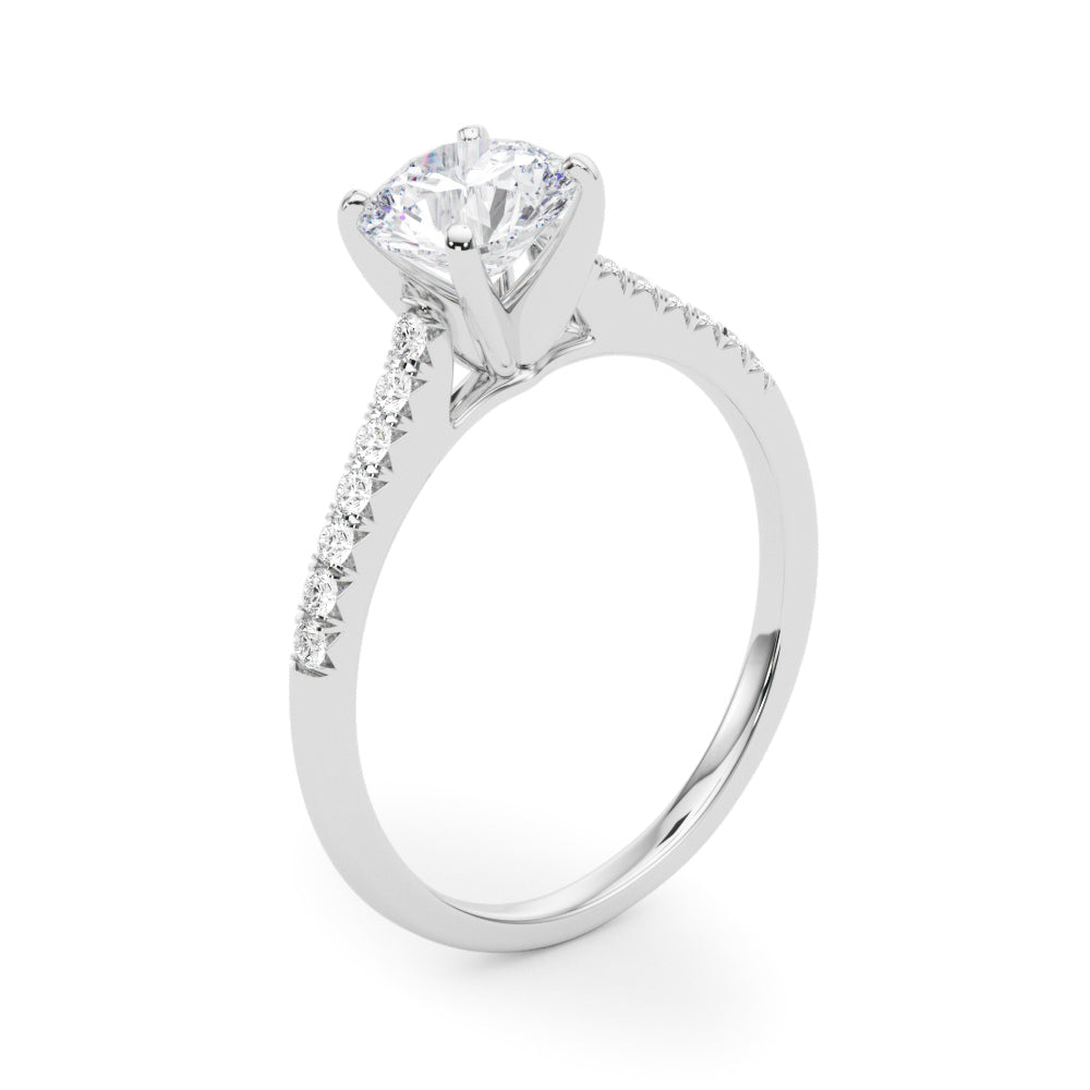 14K White Gold Engagement Rings Single Row Prong Set With 0.10 TCW Diamond (SI1-SI2, G-H)