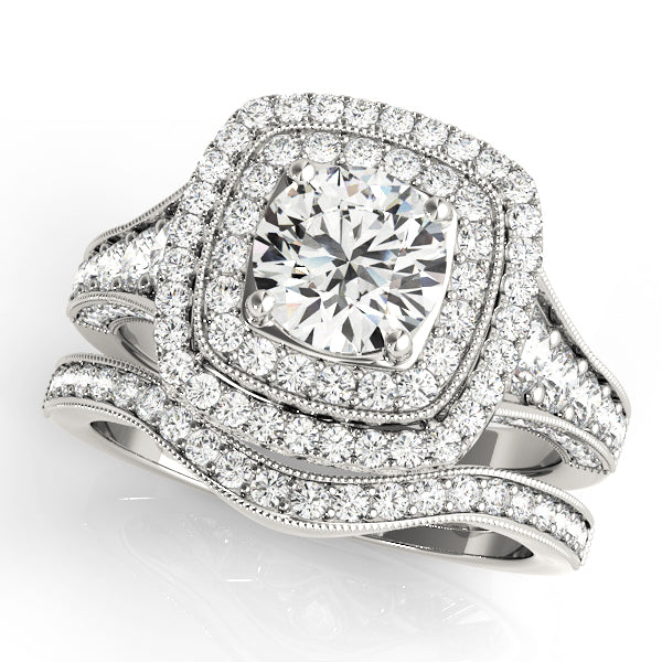 14K White Gold Engagement Rings Halo Round With 0.22 TCW Diamond (SI2, H-I)