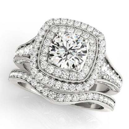 14K White Gold Engagement Rings Halo Round With 0.22 TCW Diamond (SI2, H-I)