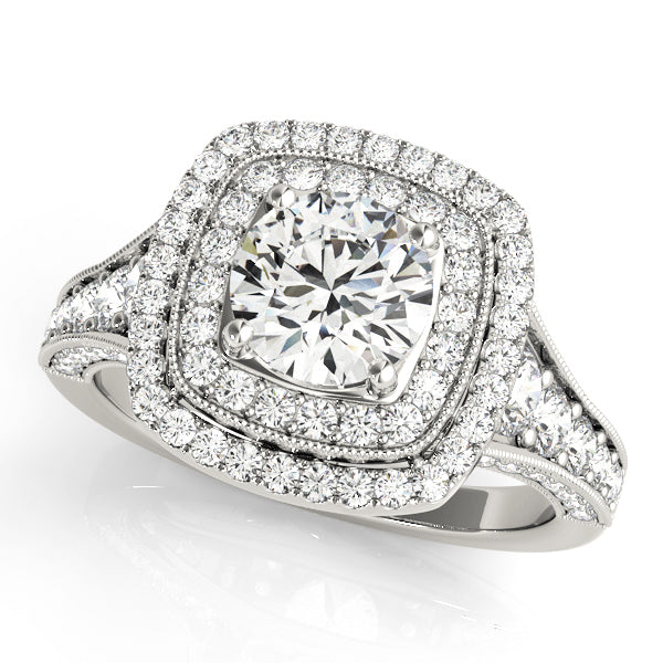 14K White Gold Engagement Rings Halo Round With 0.22 TCW Diamond (SI2, H-I)