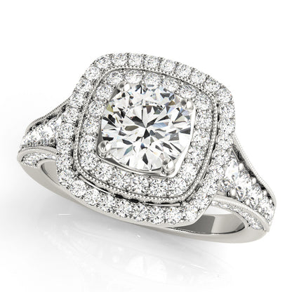 14K White Gold Engagement Rings Halo Round With 0.22 TCW Diamond (SI2, H-I)