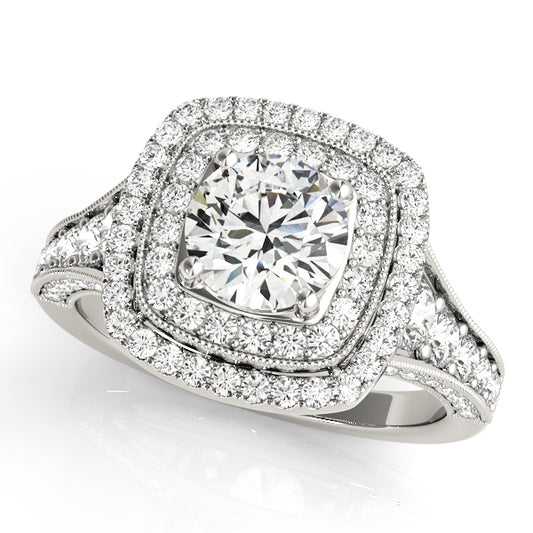 14K White Gold Engagement Rings Halo Round With 0.22 TCW Diamond (SI2, H-I)