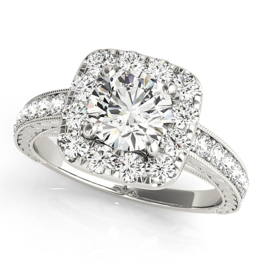 14K White Gold Engagement Rings Halo Round With 0.40 TCW Diamond (I1, H-I)