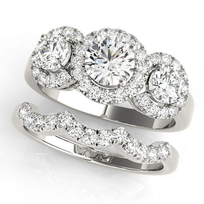 14K White Gold Engagement Rings 3 Stone Round With 1.27 TCW Diamond (SI1-SI2, G-H)