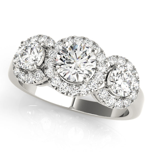 14K White Gold Engagement Rings 3 Stone Round With 1.27 TCW Diamond (SI1-SI2, G-H)