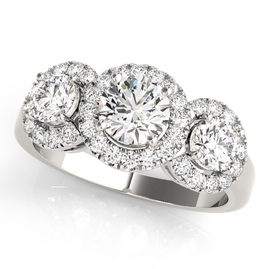14K White Gold Engagement Rings 3 Stone Round With 1.27 TCW Diamond (SI1-SI2, G-H)