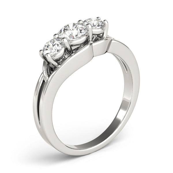 14K White Gold Engagement Rings 3 Stone Round With 1 TCW Diamond (SI1-SI2, G-H)