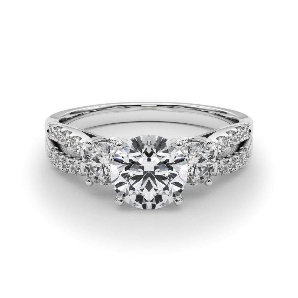 14K White Gold Engagement Rings 3 Stone Round With 0.50 TCW Diamond (SI1-SI2, G-H)
