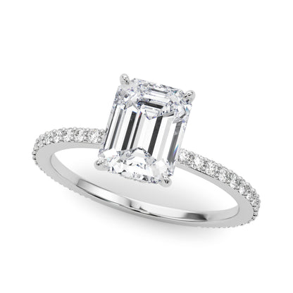 14K White Gold Hidden Halo Emerald Cut Center Single Row With 1.78 TCW Diamond (SI1-SI2, G-H)