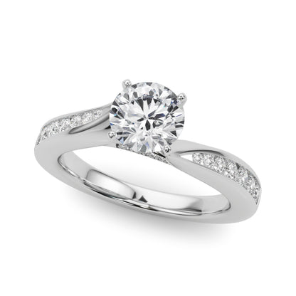 14K White Gold Engagement Rings Single Row Prong Set With 0.08 TCW Diamond (SI1-SI2, G-H)
