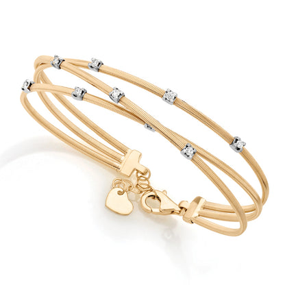 14K White and Yellow Gold Bangle Italian Made With 0.24 TCW Diamond (I1, H-I)