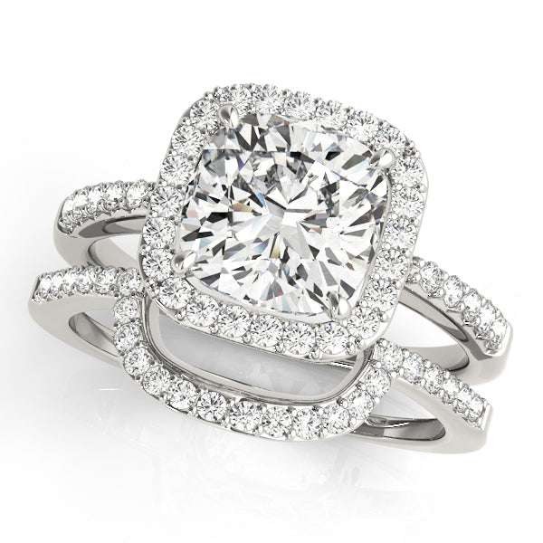 14K White Gold Engagement Rings Halo Square & Cushion With 0.22 TCW Diamond (SI2, H-I)