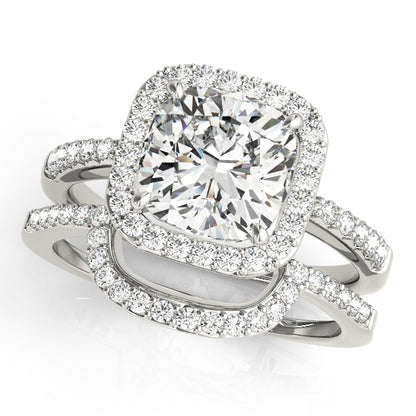 14K White Gold Engagement Rings Halo Square & Cushion With 0.22 TCW Diamond (SI2, H-I)