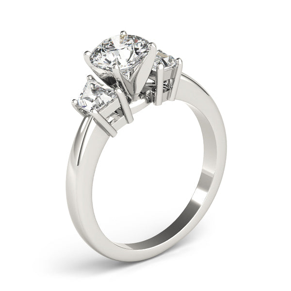 14K White Gold Engagement Rings 3 Stone Traps & Halfmoons With 0.70 TCW Diamond (SI1-SI2, G-H)