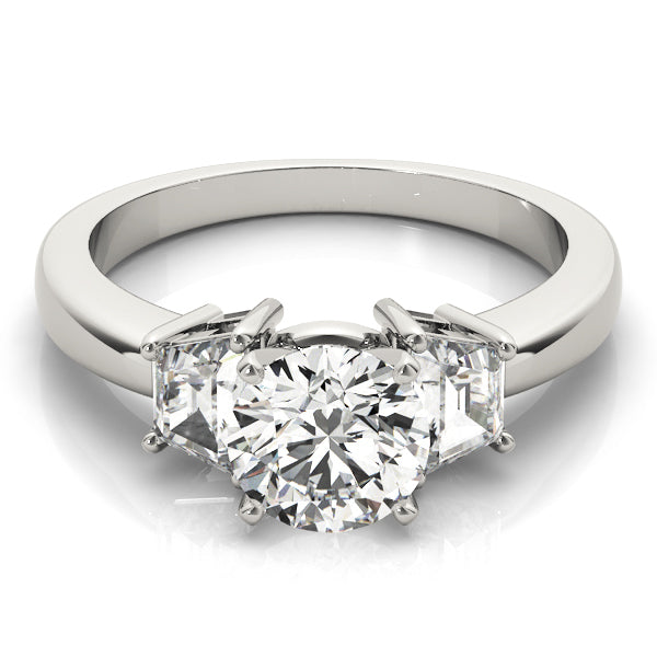 14K White Gold Engagement Rings 3 Stone Traps & Halfmoons With 0.70 TCW Diamond (SI1-SI2, G-H)
