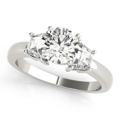14K White Gold Engagement Rings 3 Stone Traps & Halfmoons With 0.70 TCW Diamond (SI1-SI2, G-H)