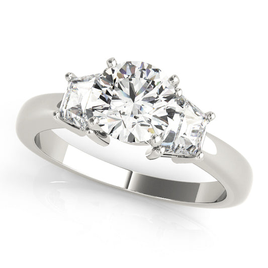 14K White Gold Engagement Rings 3 Stone Traps & Halfmoons With 0.70 TCW Diamond (SI1-SI2, G-H)