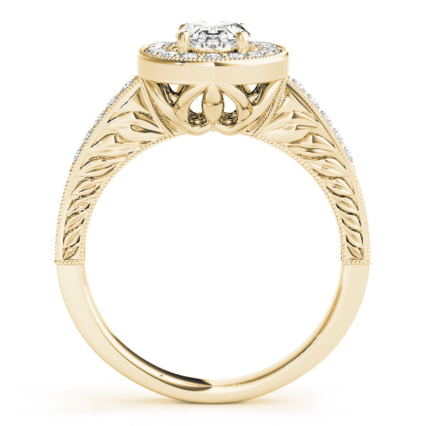 14K Yellow Gold Engagement Rings Halo Oval With 0.32 TCW Diamond (SI2, H-I)
