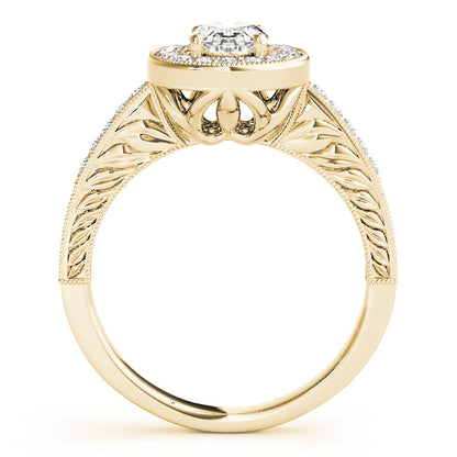 14K Yellow Gold Engagement Rings Halo Oval With 0.32 TCW Diamond (SI2, H-I)
