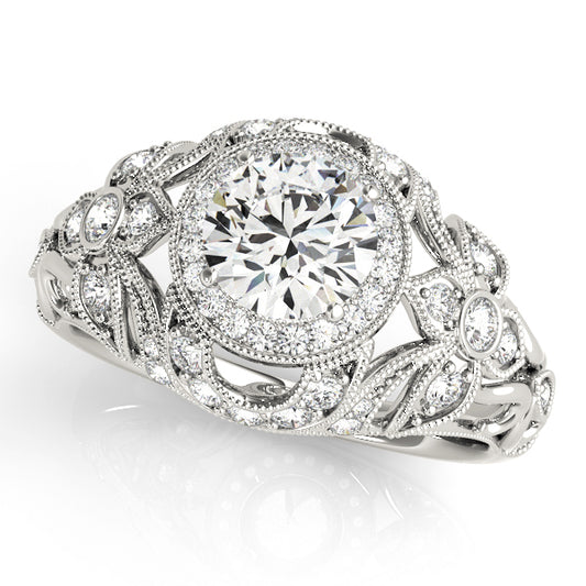 14K White Gold Antique Style Ring With 0.34 TCW Diamond (SI1-SI2, G-H)