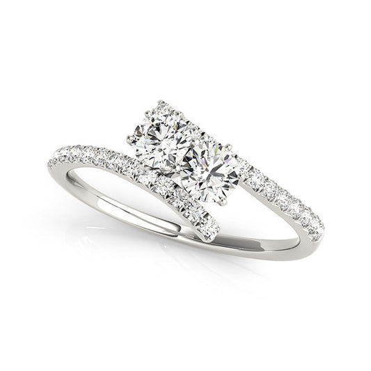 14K White Gold Two Stone Ring With 1 TCW Diamond (I2, H-I)