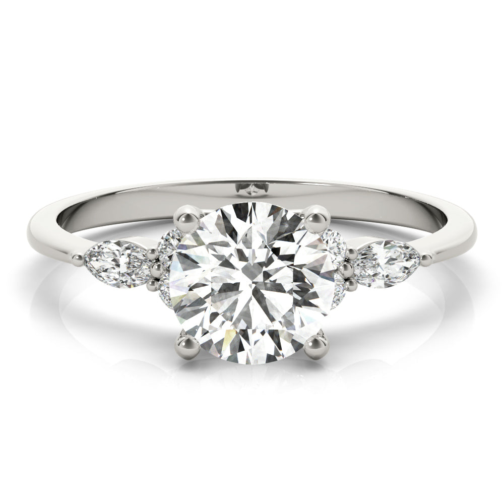 14K White Gold 3 Stone Ring With Marquise Side Stones With 1.21 TCW Diamond (SI1-SI2, G-H)