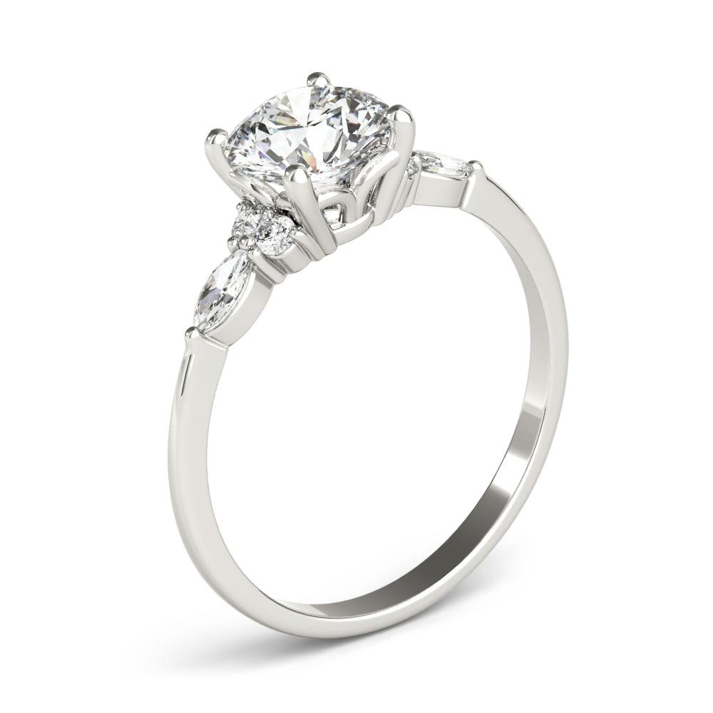 14K White Gold 3 Stone Ring With Marquise Side Stones With 1.21 TCW Diamond (SI1-SI2, G-H)