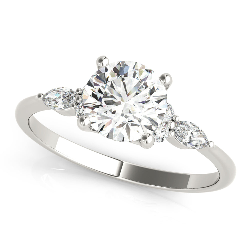 14K White Gold 3 Stone Ring With Marquise Side Stones With 1.21 TCW Diamond (SI1-SI2, G-H)