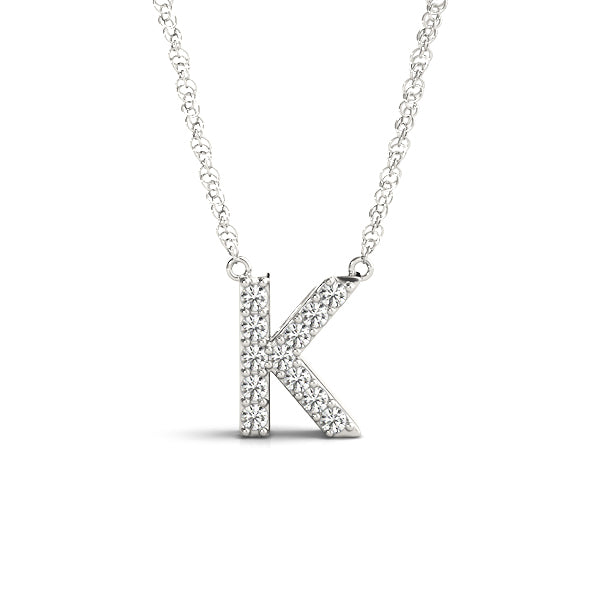14K White Gold 1/20 Cttw K Initial With 0.06 TCW Diamond (I3 H-J)
