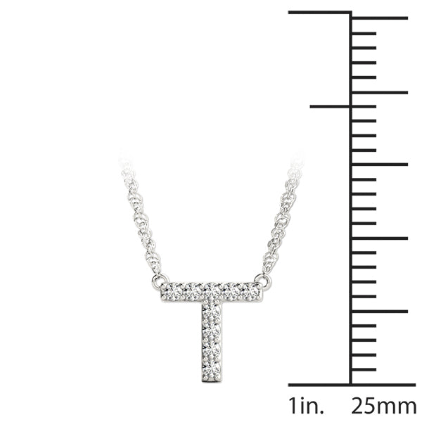 14K White Gold 1/20 Cttw T Initial With 0.04 TCW Diamond (I3 H-J)