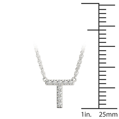 14K White Gold 1/20 Cttw T Initial With 0.04 TCW Diamond (I3 H-J)