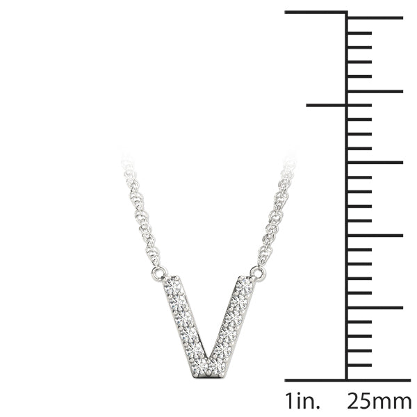 14K White Gold 1/20 Cttw V Initial With 0.06 TCW Diamond (I3 H-J)