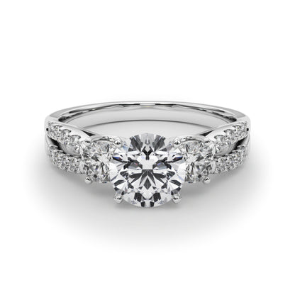 14K White Gold Engagement Rings 3 Stone Round With 0.50 TCW Diamond (SI1-SI2, G-H)