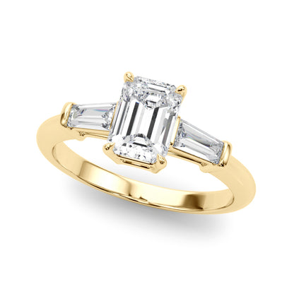 14K Yellow Gold 3 Stone Ring Emerald Center Taper Baquette Sides With 1.96 TCW Diamond (SI1-SI2, G-H)