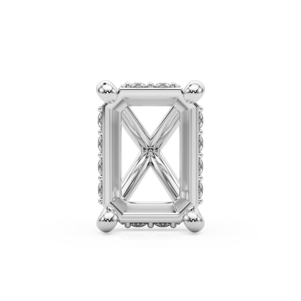 14K White Gold Hidden Halo Head Emeradld Cut With 2.04 TCW Diamond (SI1-SI2, G-H)