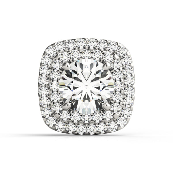 14K White Gold Round Center Cushion Double Halo Ring Head With 0.46 TCW Diamond (SI1-SI2, G-H)