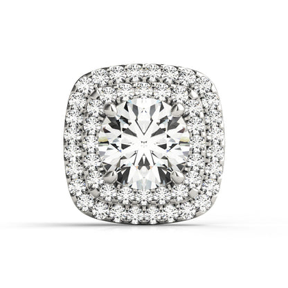 14K White Gold Round Center Cushion Double Halo Ring Head With 0.46 TCW Diamond (SI1-SI2, G-H)