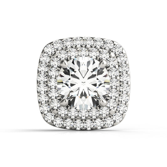 14K White Gold Round Center Cushion Double Halo Ring Head With 0.46 TCW Diamond (SI1-SI2, G-H)
