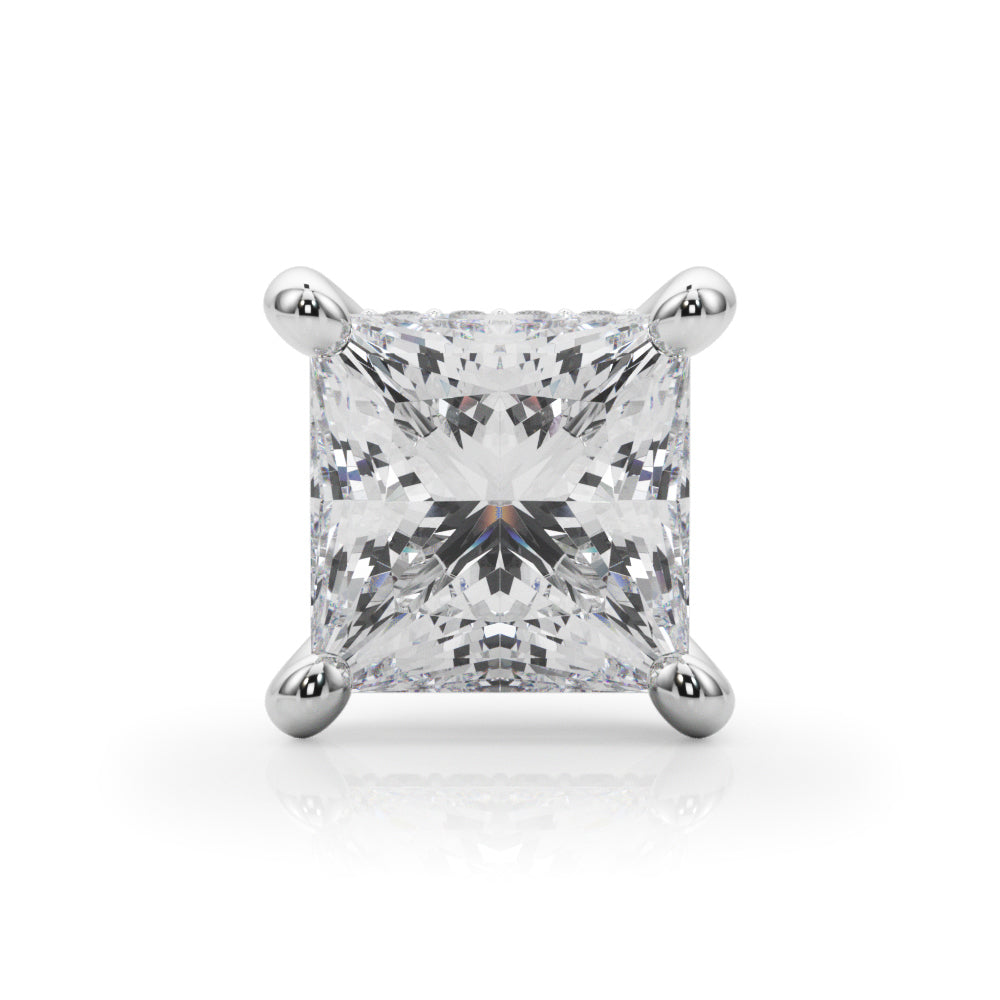 14K White Gold 4 Prong Princess Cut Hidden Halo Head With 2.12 TCW Diamond (SI1-SI2, G-H)