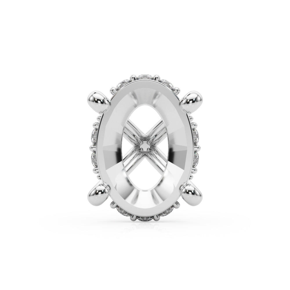 14K White Gold Hidden Halo Head Oval With 0.03 TCW Diamond (SI1-SI2, G-H)