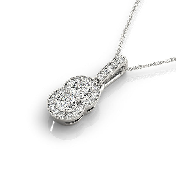 14K White Gold Two Stone Pendant With 0.55 TCW Diamond (SI2, H-I)