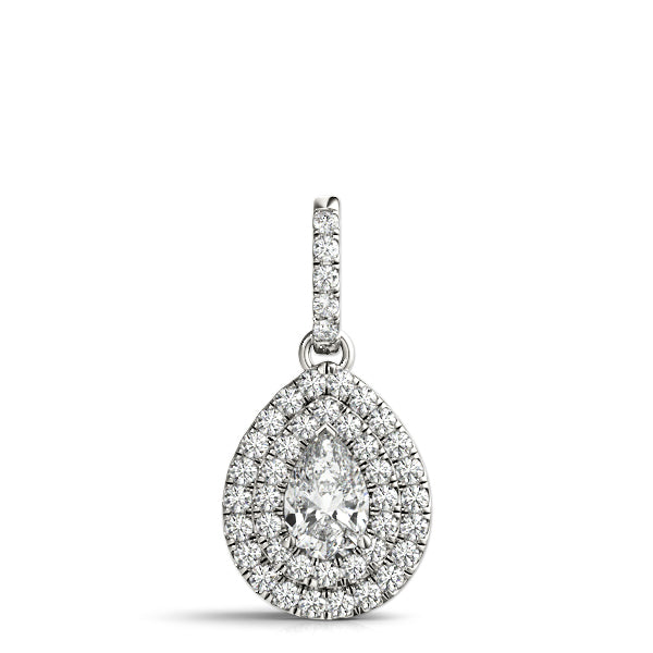 14K White Gold Pendants Pear 6x4 Double Halo With 0.24 TCW Diamond (SI2, H-I)