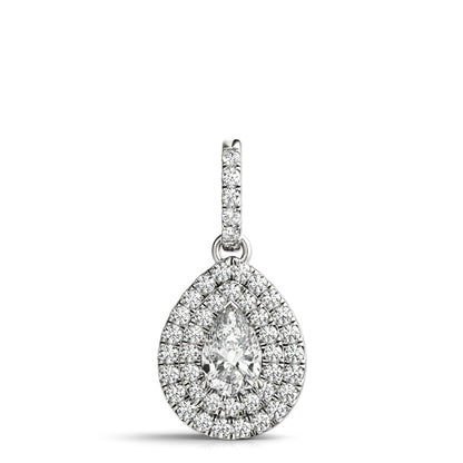 14K White Gold Pendants Pear 6x4 Double Halo With 0.24 TCW Diamond (SI2, H-I)