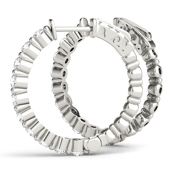 14K White Gold Earrings Hoop Earrings Vault Lock With 0.51 TCW Diamond (I2, H-I)