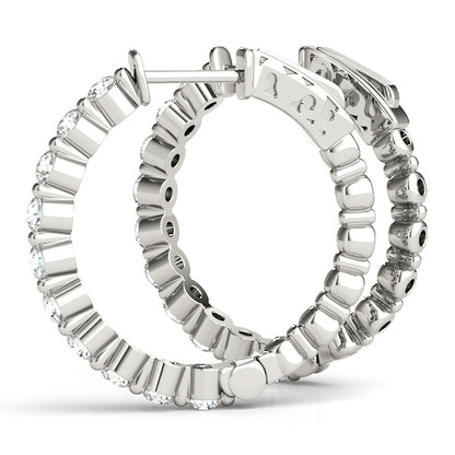 14K White Gold Earrings Hoop Earrings Vault Lock With 0.51 TCW Diamond (I2, H-I)