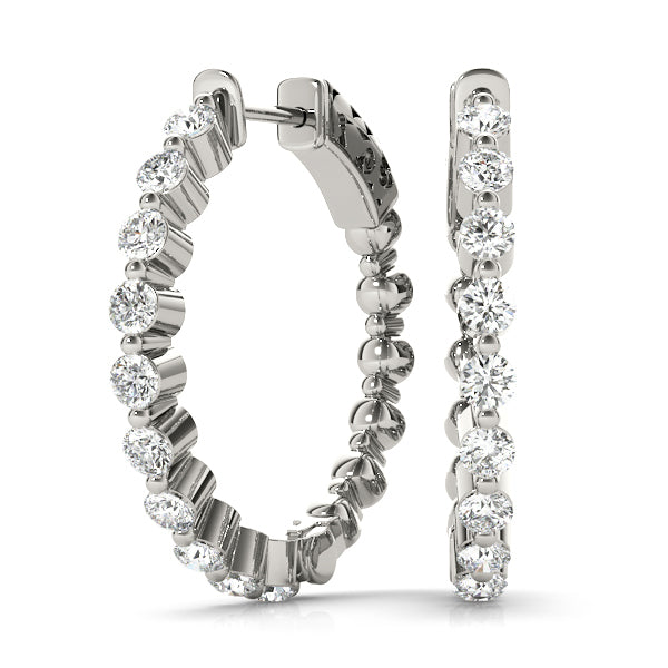 14K White Gold Earrings Hoop Earrings Vault Lock With 0.51 TCW Diamond (I2, H-I)