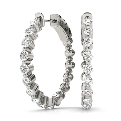 14K White Gold Earrings Hoop Earrings Vault Lock With 0.51 TCW Diamond (I2, H-I)