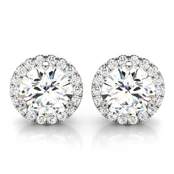 14K White Gold Earrings Halo With 0.31 TCW Diamond (SI2, H-I)