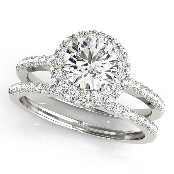 14K White Gold Engagement Rings Halo Round With 0.54 TCW Diamond (SI1-SI2, G-H)